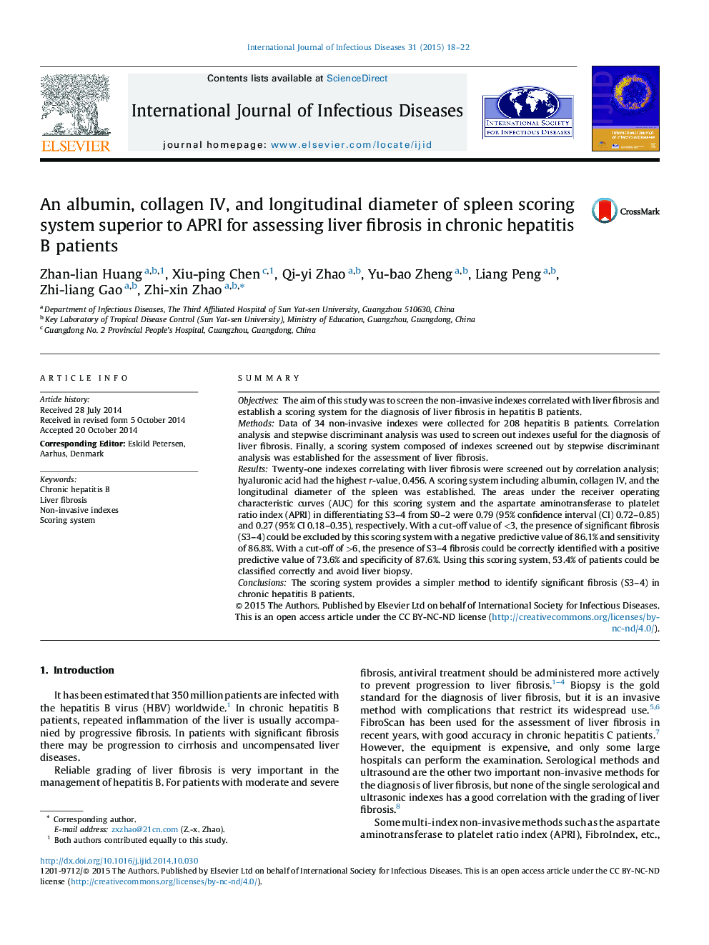 An albumin, collagen IV, and longitudinal diameter of spleen scoring system superior to APRI for assessing liver fibrosis in chronic hepatitis B patients