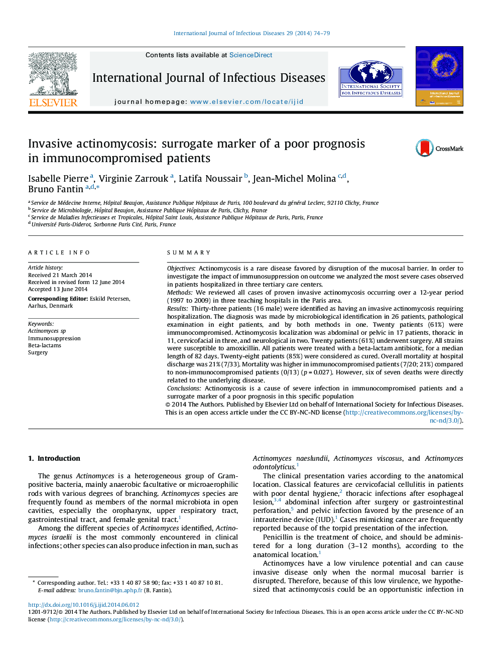 Invasive actinomycosis: surrogate marker of a poor prognosis in immunocompromised patients