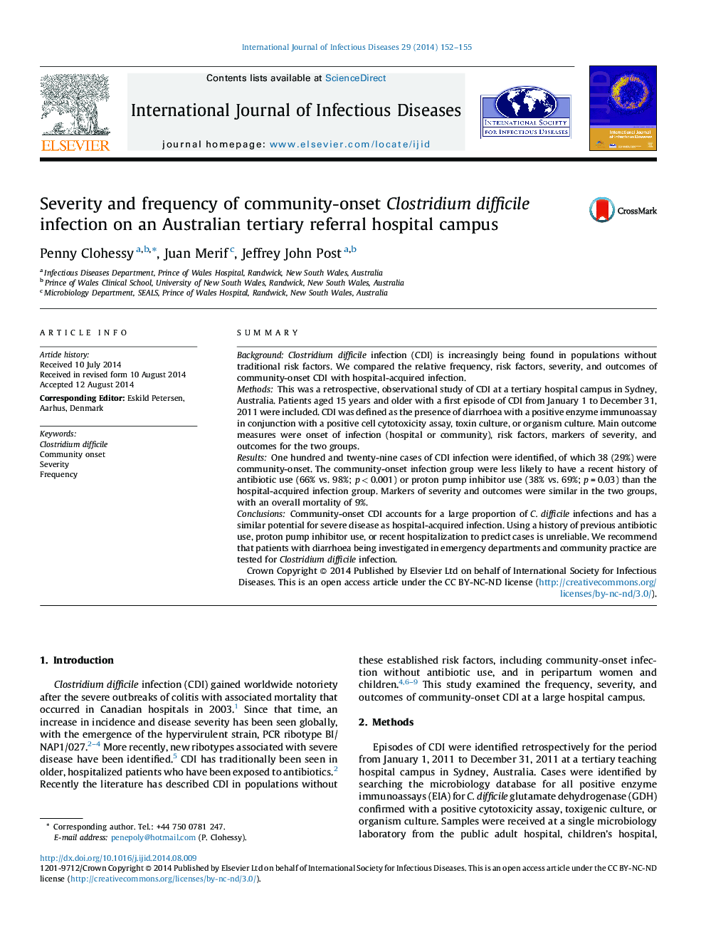 Severity and frequency of community-onset Clostridium difficile infection on an Australian tertiary referral hospital campus