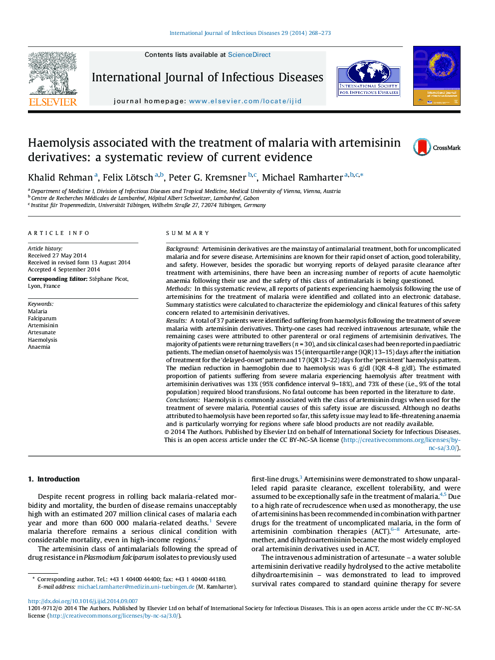 Haemolysis associated with the treatment of malaria with artemisinin derivatives: a systematic review of current evidence