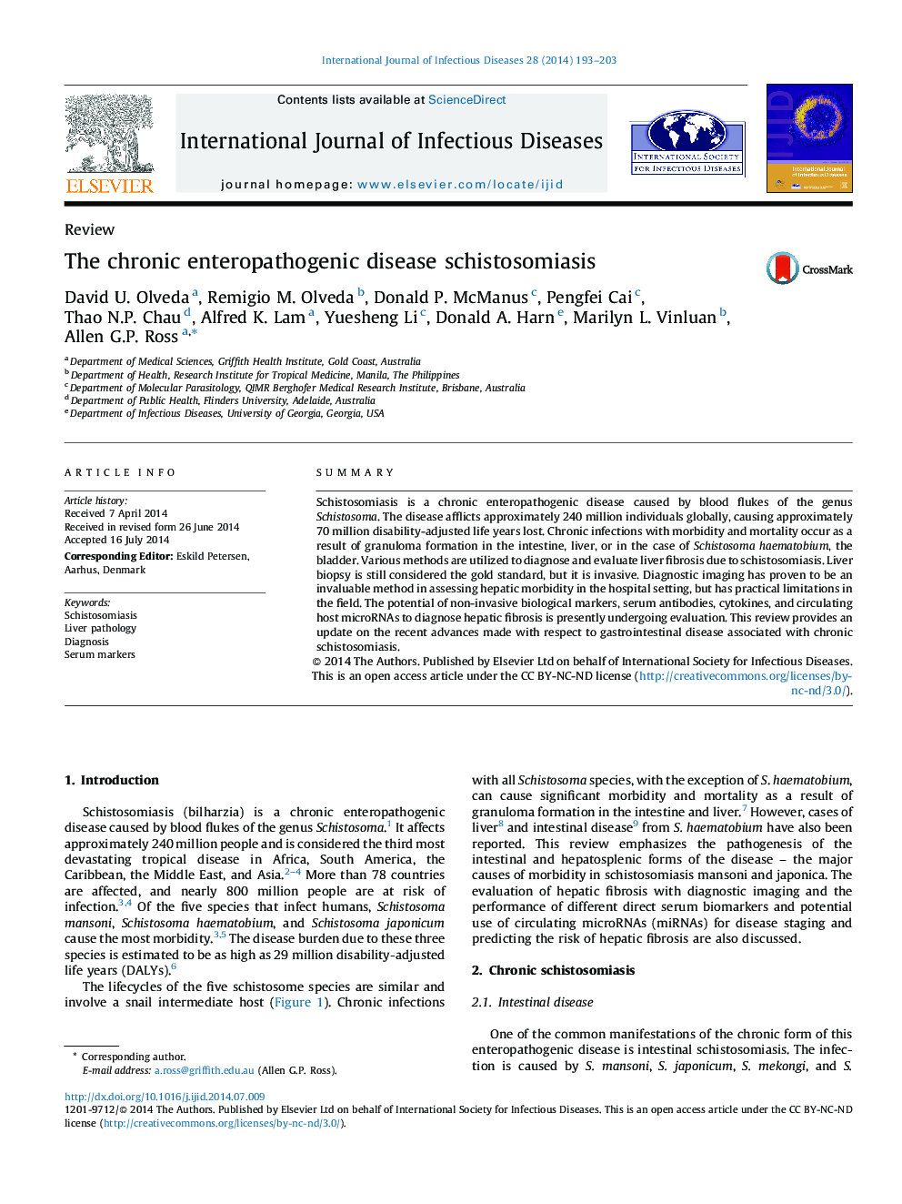 The chronic enteropathogenic disease schistosomiasis