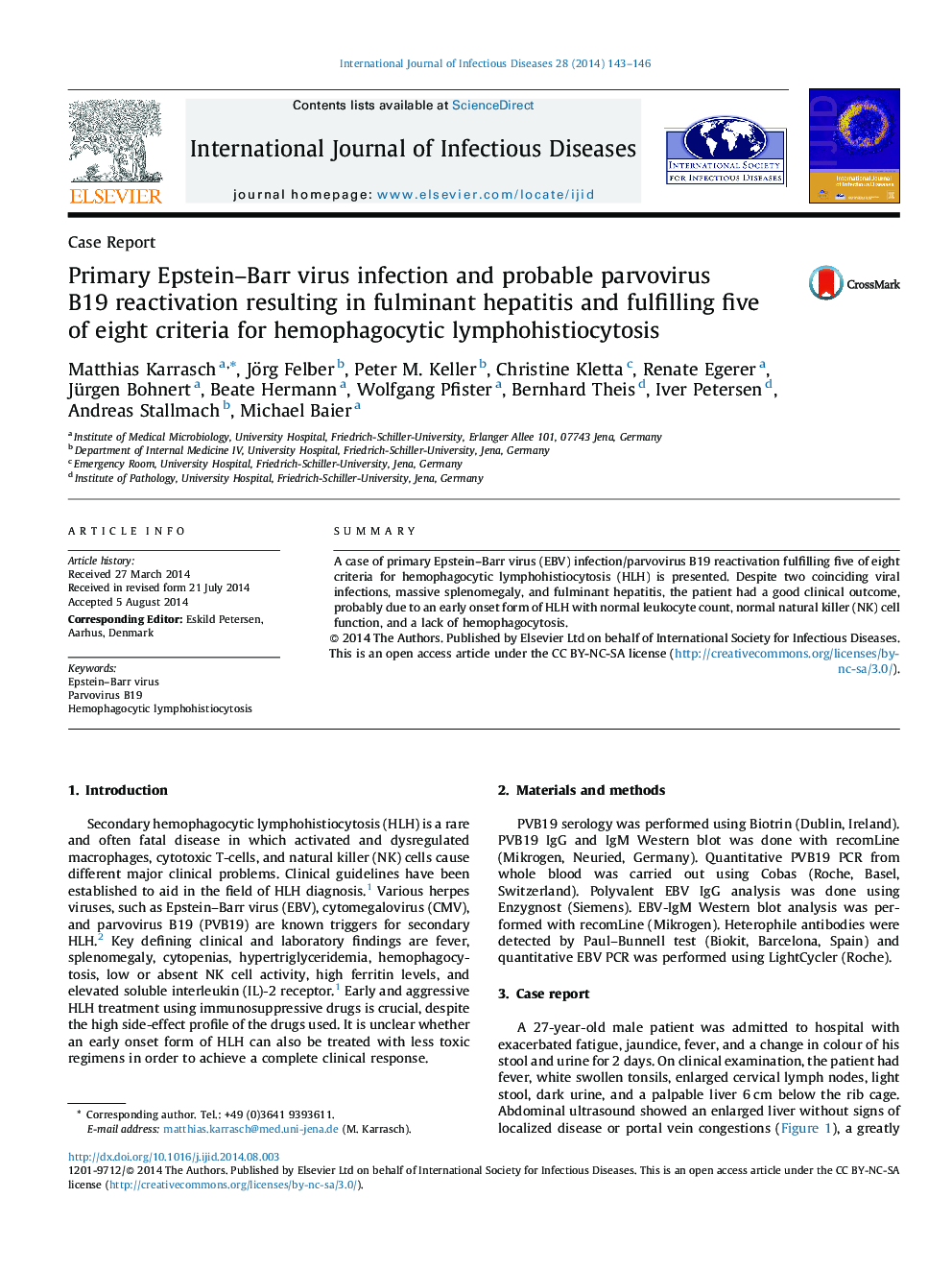 Primary Epstein–Barr virus infection and probable parvovirus B19 reactivation resulting in fulminant hepatitis and fulfilling five of eight criteria for hemophagocytic lymphohistiocytosis