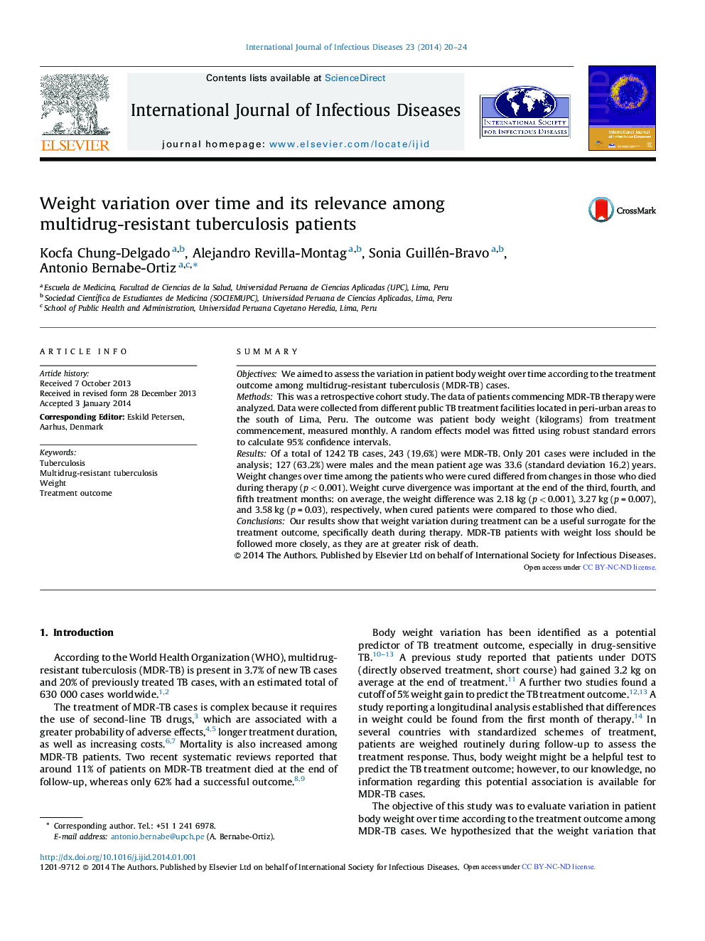 Weight variation over time and its relevance among multidrug-resistant tuberculosis patients