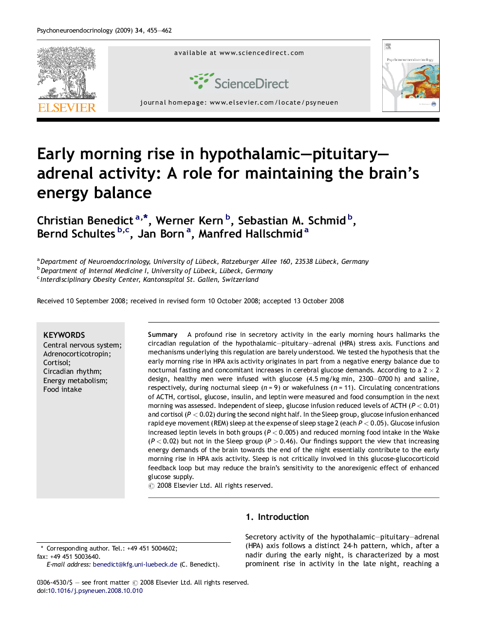 Early morning rise in hypothalamic–pituitary–adrenal activity: A role for maintaining the brain's energy balance