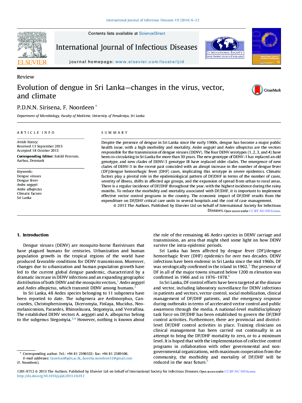 Evolution of dengue in Sri Lanka—changes in the virus, vector, and climate