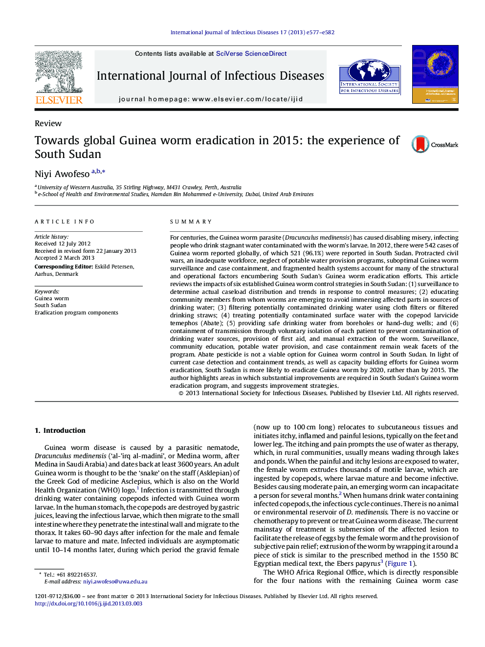 Towards global Guinea worm eradication in 2015: the experience of South Sudan