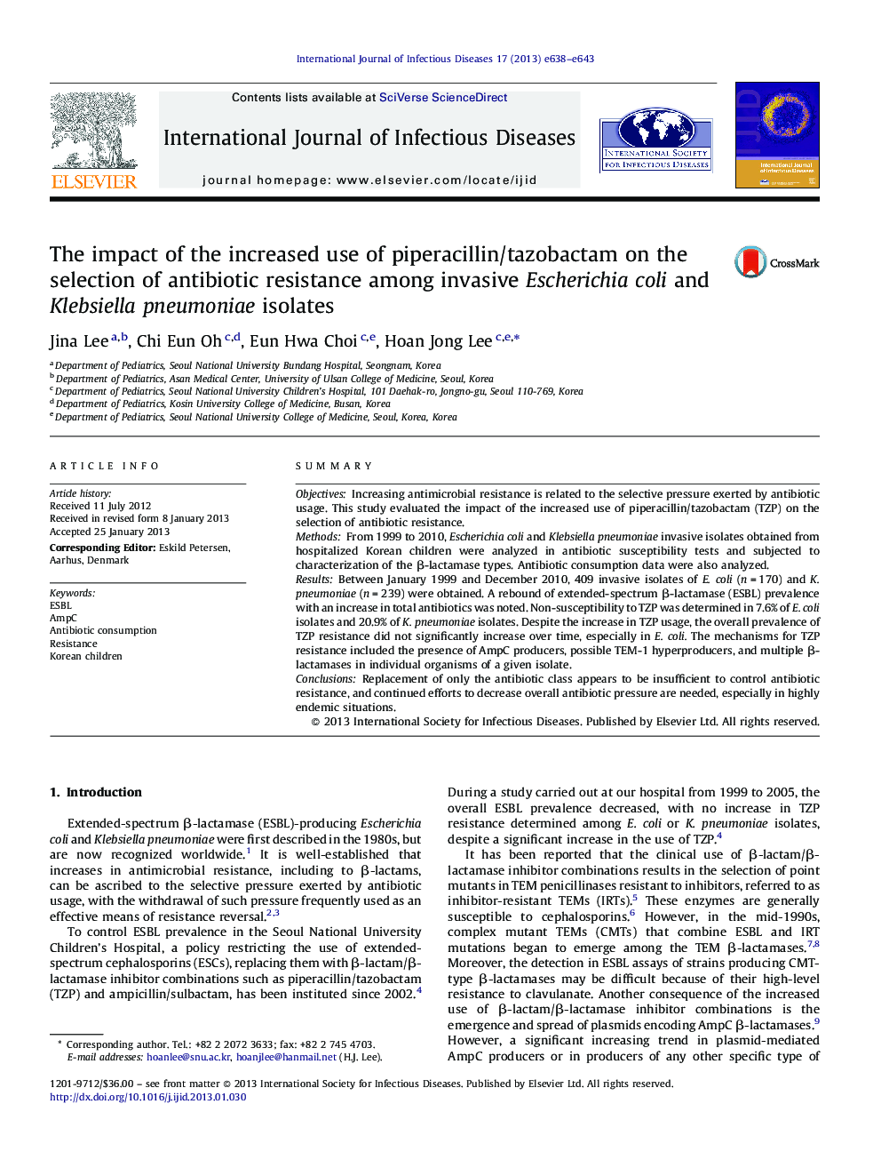 The impact of the increased use of piperacillin/tazobactam on the selection of antibiotic resistance among invasive Escherichia coli and Klebsiella pneumoniae isolates