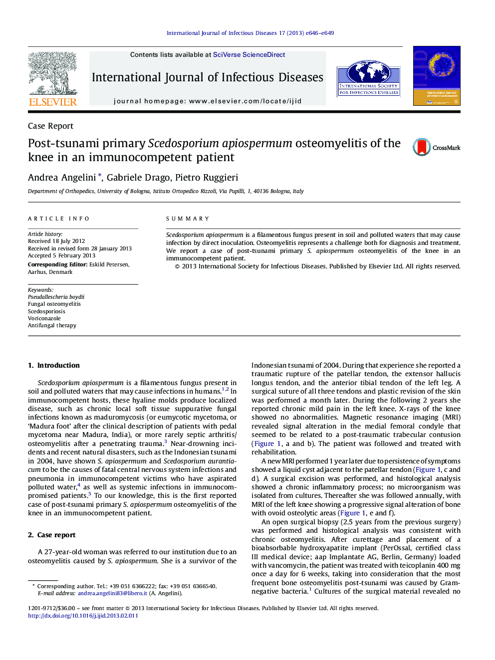 Post-tsunami primary Scedosporium apiospermum osteomyelitis of the knee in an immunocompetent patient