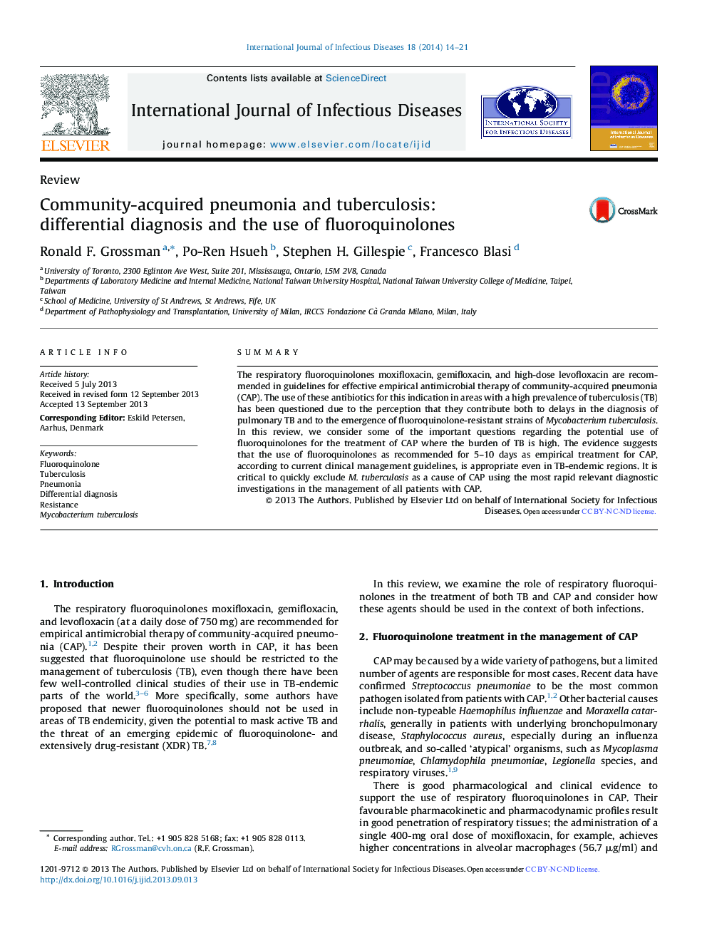 Community-acquired pneumonia and tuberculosis: differential diagnosis and the use of fluoroquinolones