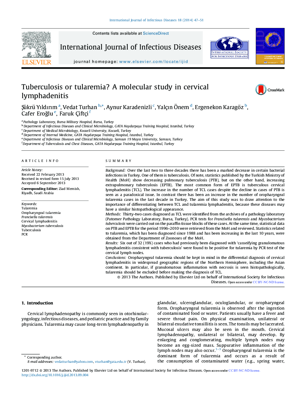 Tuberculosis or tularemia? A molecular study in cervical lymphadenitis