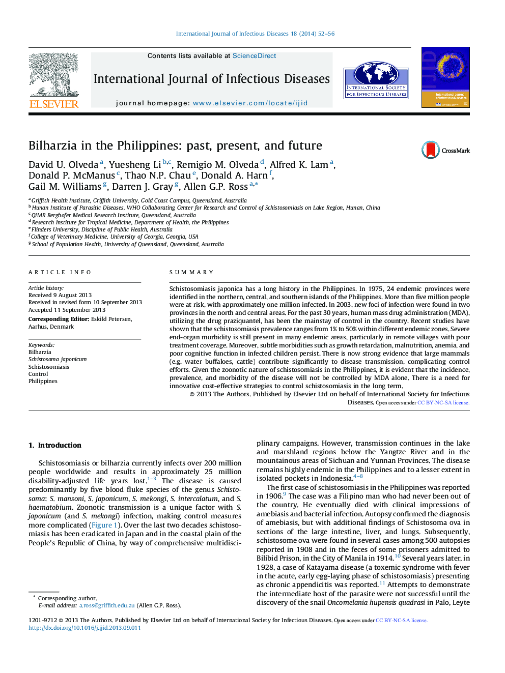 Bilharzia in the Philippines: past, present, and future