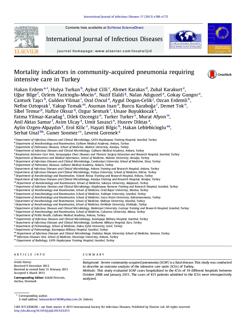 Mortality indicators in community-acquired pneumonia requiring intensive care in Turkey