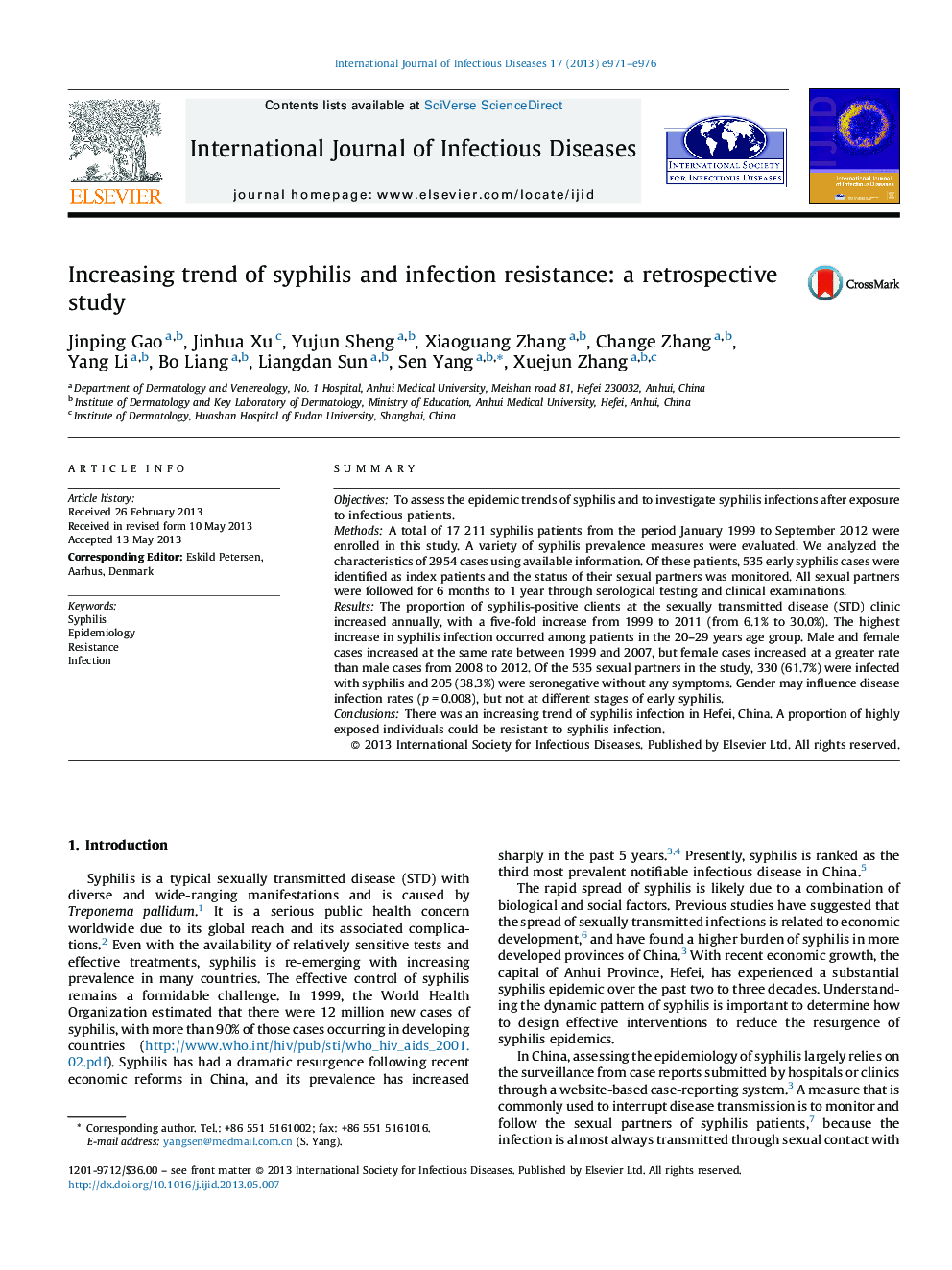 Increasing trend of syphilis and infection resistance: a retrospective study