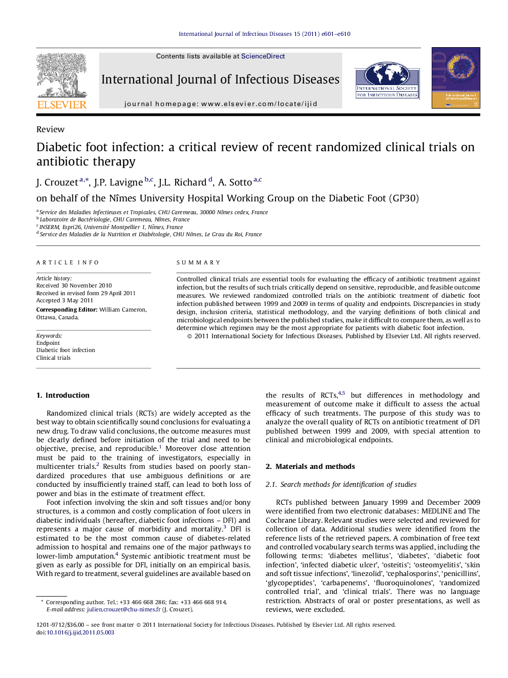 Diabetic foot infection: a critical review of recent randomized clinical trials on antibiotic therapy