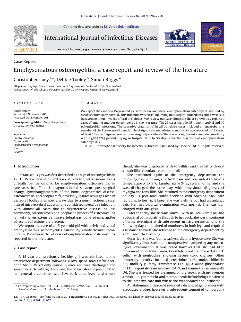 Emphysematous osteomyelitis: a case report and review of the literature