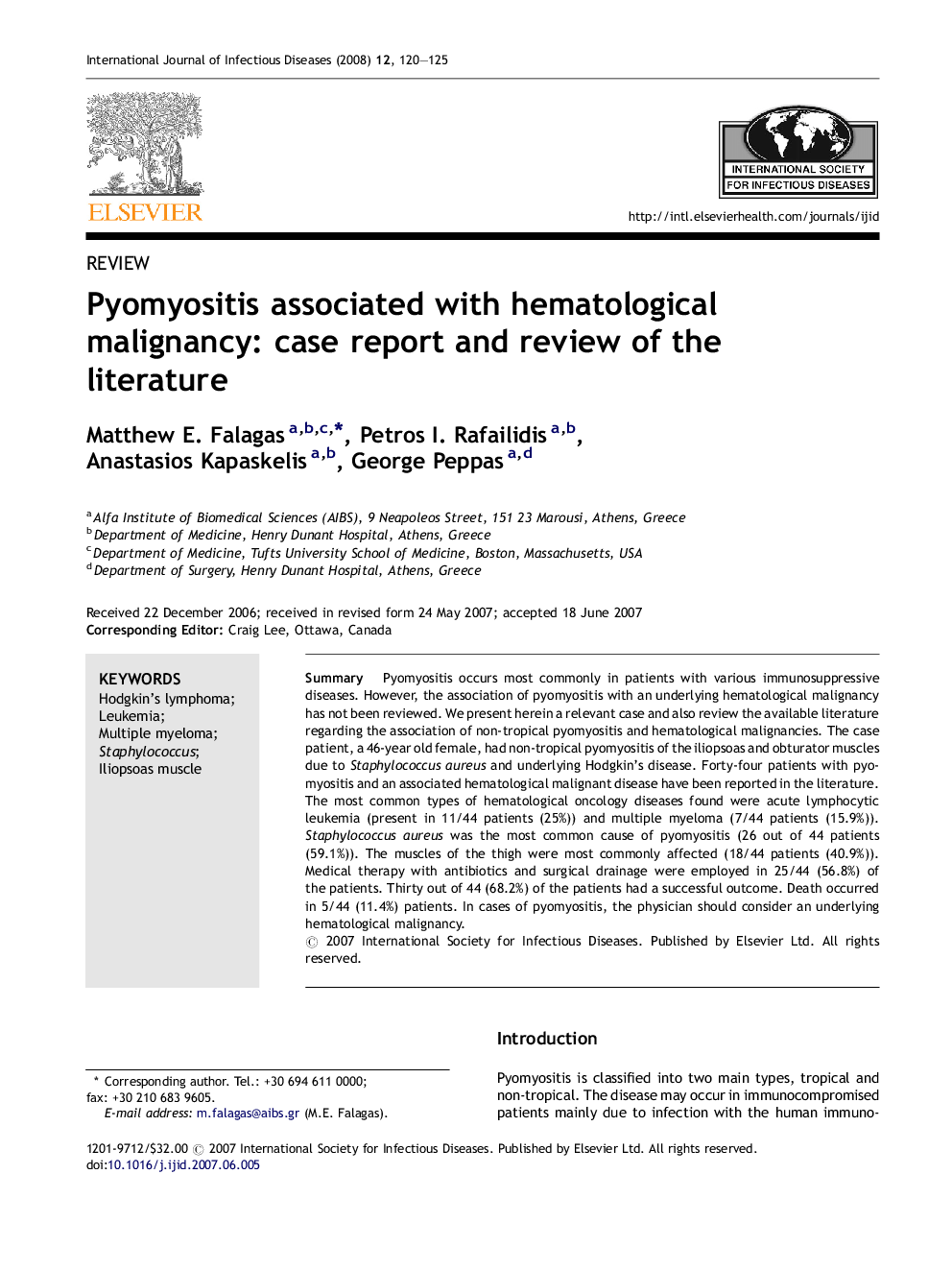 Pyomyositis associated with hematological malignancy: case report and review of the literature