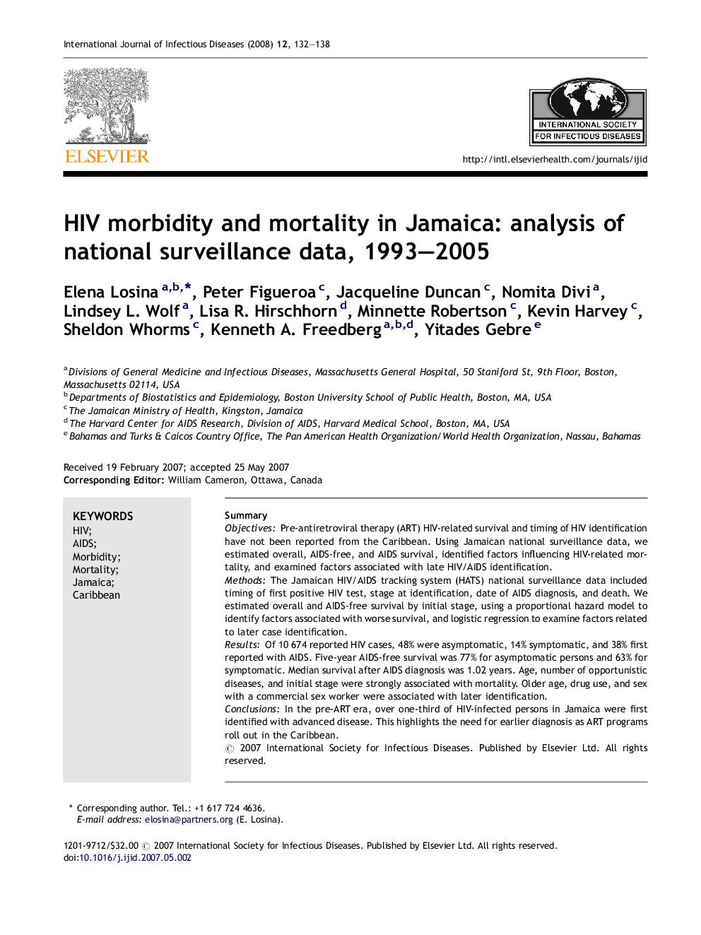 HIV morbidity and mortality in Jamaica: analysis of national surveillance data, 1993–2005