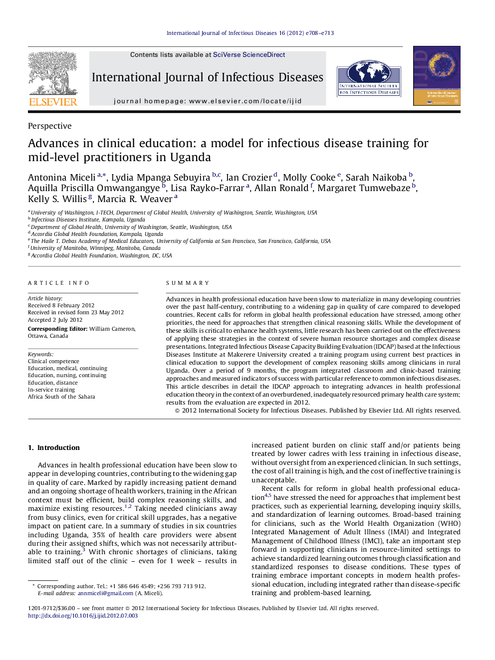 Advances in clinical education: a model for infectious disease training for mid-level practitioners in Uganda