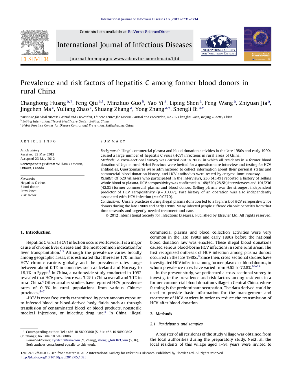 Prevalence and risk factors of hepatitis C among former blood donors in rural China