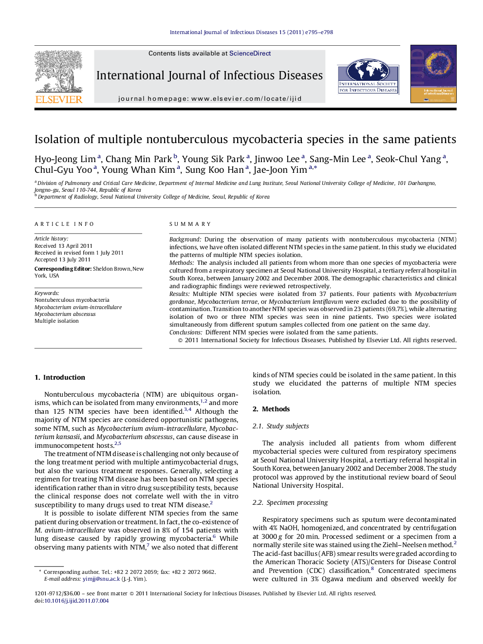 Isolation of multiple nontuberculous mycobacteria species in the same patients