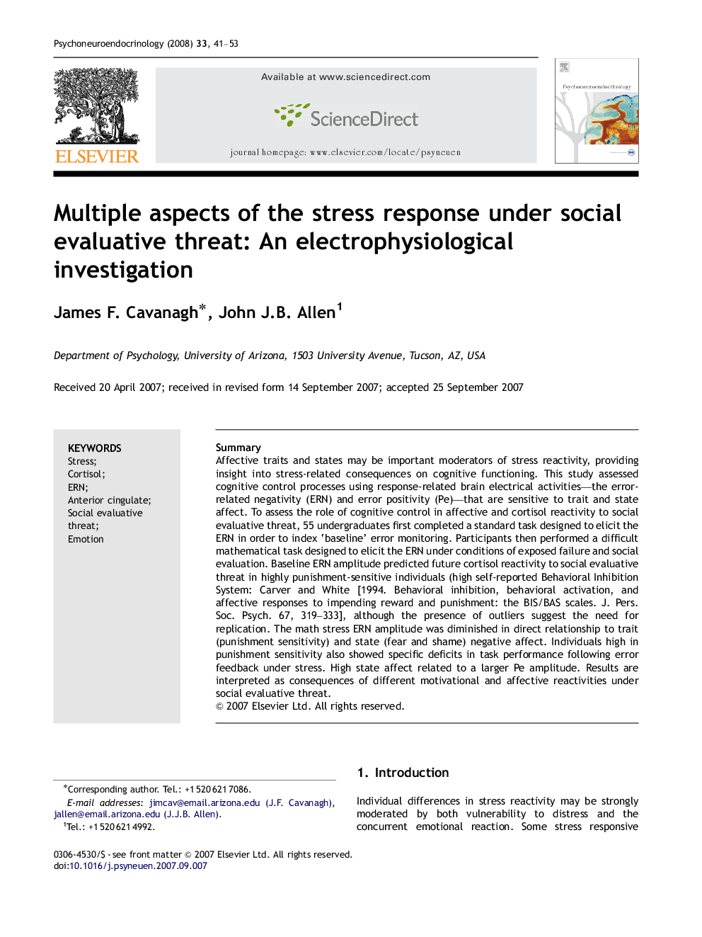 Multiple aspects of the stress response under social evaluative threat: An electrophysiological investigation