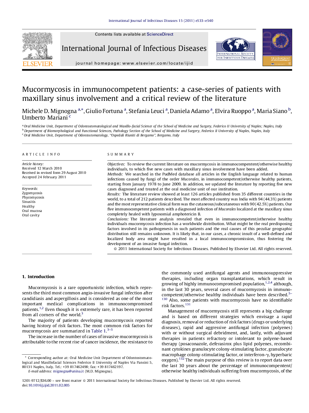 Mucormycosis in immunocompetent patients: a case-series of patients with maxillary sinus involvement and a critical review of the literature