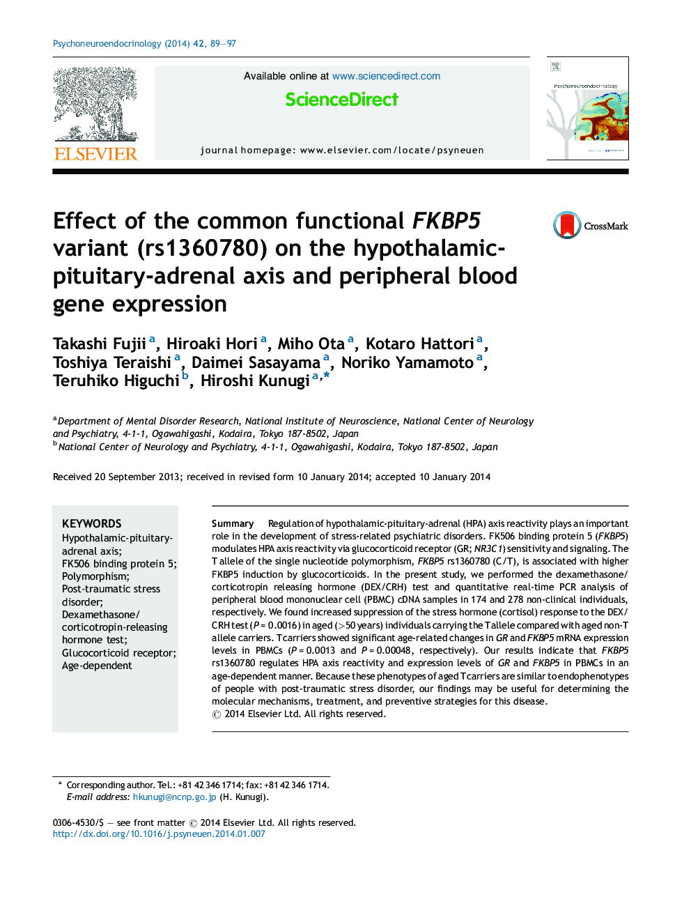 Effect of the common functional FKBP5 variant (rs1360780) on the hypothalamic-pituitary-adrenal axis and peripheral blood gene expression