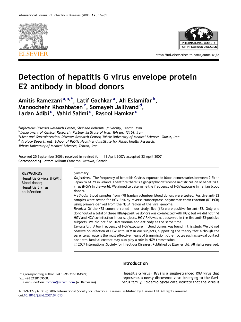 Detection of hepatitis G virus envelope protein E2 antibody in blood donors