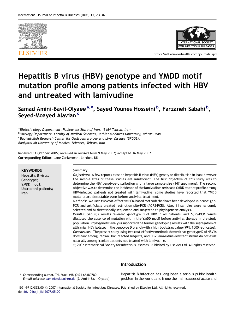 Hepatitis B virus (HBV) genotype and YMDD motif mutation profile among patients infected with HBV and untreated with lamivudine