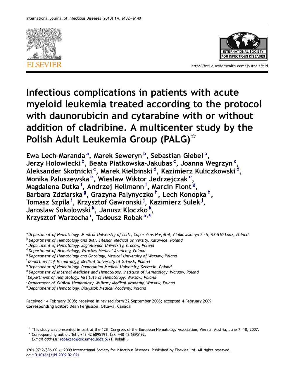 Infectious complications in patients with acute myeloid leukemia treated according to the protocol with daunorubicin and cytarabine with or without addition of cladribine. A multicenter study by the Polish Adult Leukemia Group (PALG) 