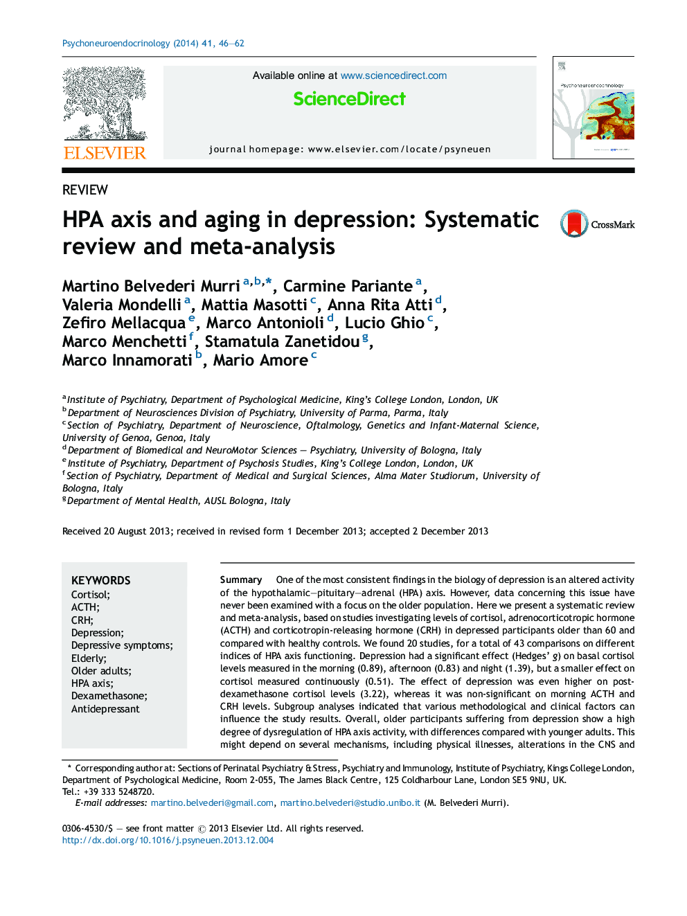 HPA axis and aging in depression: Systematic review and meta-analysis