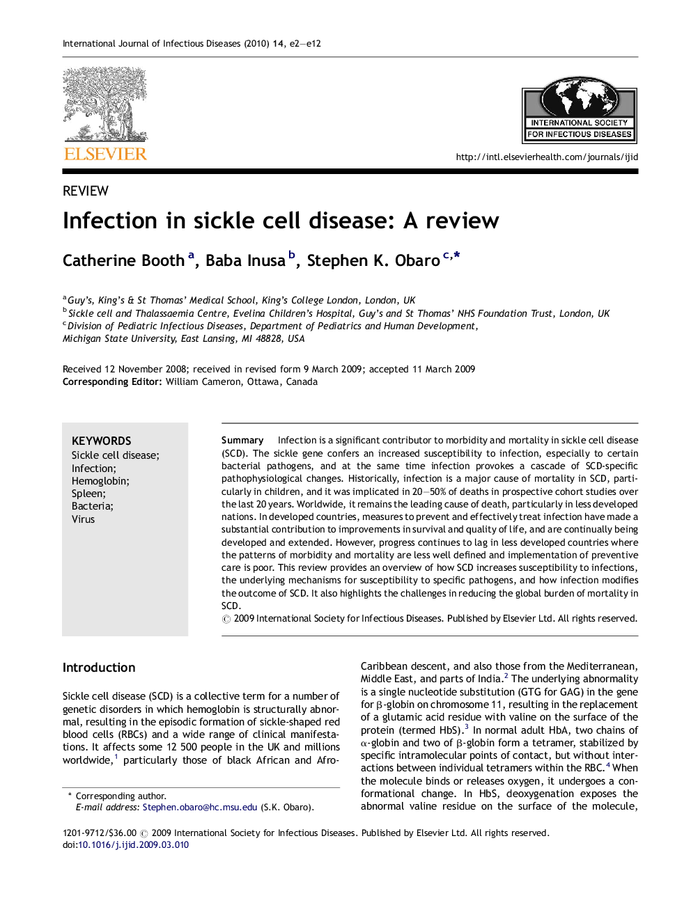 Infection in sickle cell disease: A review