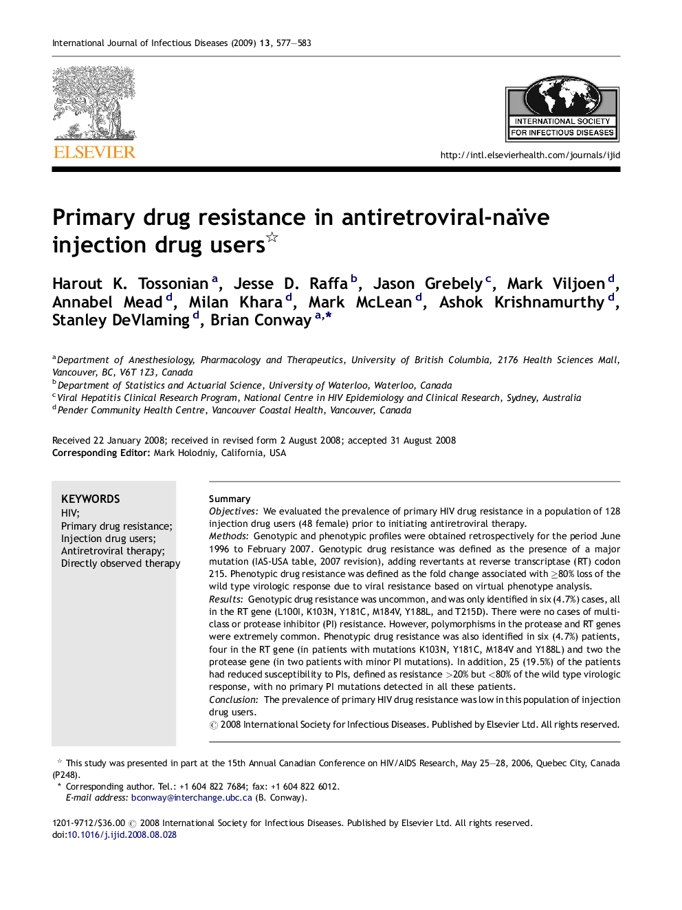 Primary drug resistance in antiretroviral-naïve injection drug users 