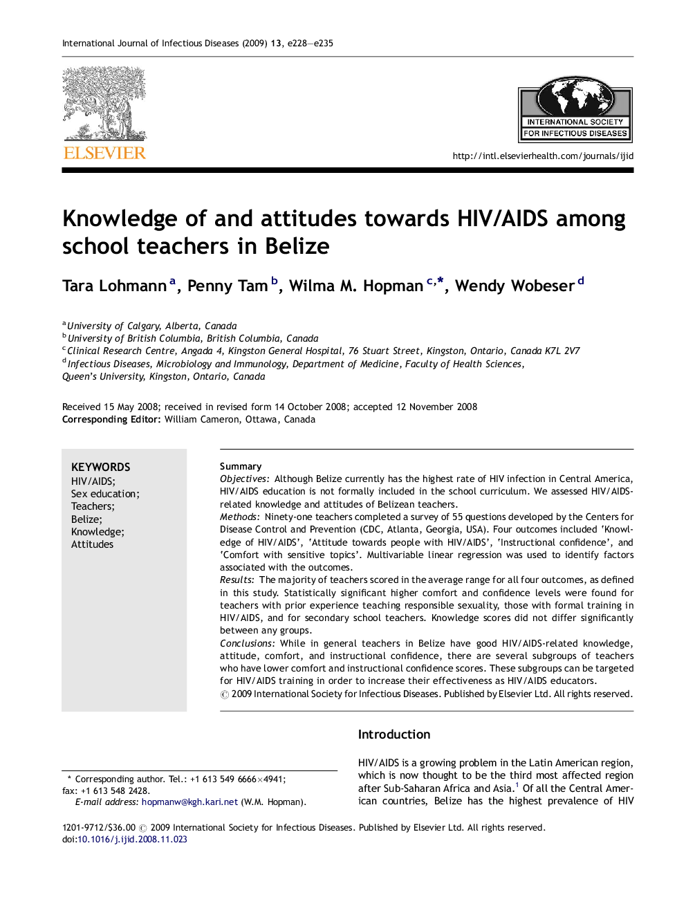 Knowledge of and attitudes towards HIV/AIDS among school teachers in Belize