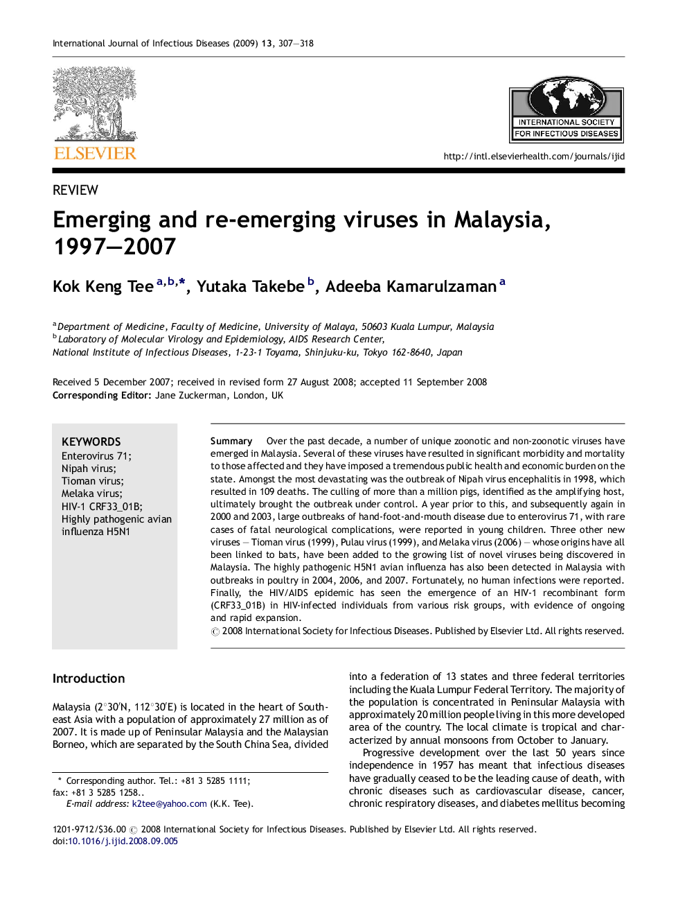 Emerging and re-emerging viruses in Malaysia, 1997–2007