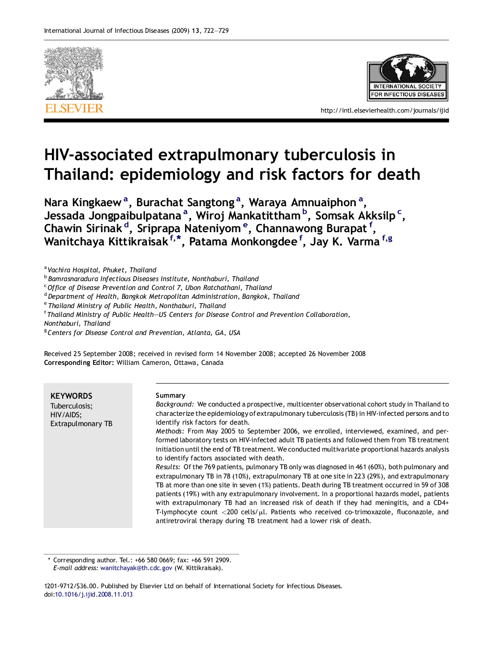 HIV-associated extrapulmonary tuberculosis in Thailand: epidemiology and risk factors for death