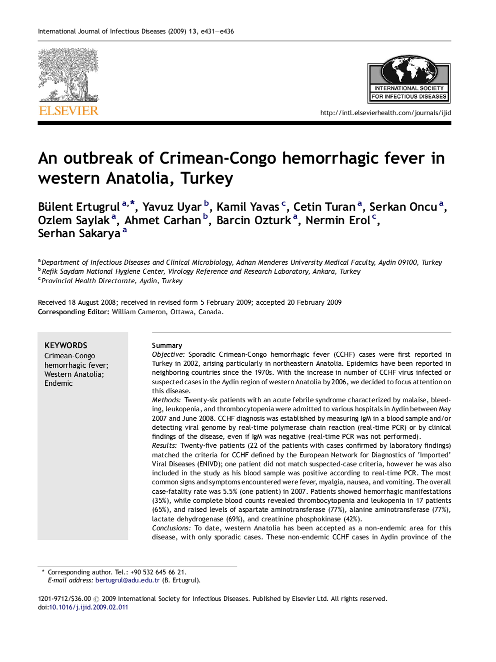 An outbreak of Crimean-Congo hemorrhagic fever in western Anatolia, Turkey