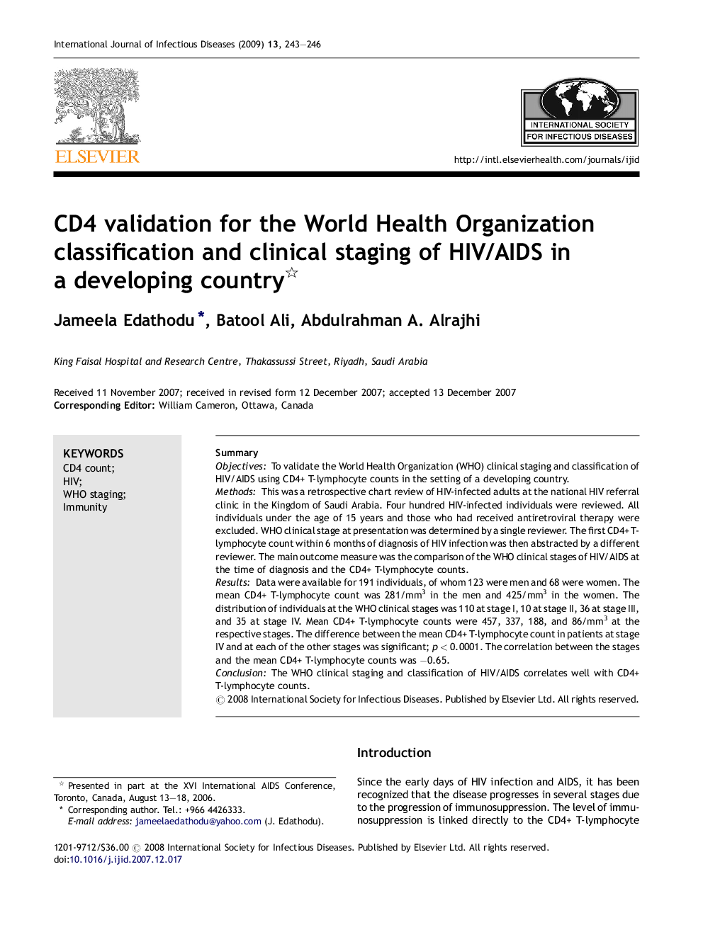 CD4 validation for the World Health Organization classification and clinical staging of HIV/AIDS in a developing country 