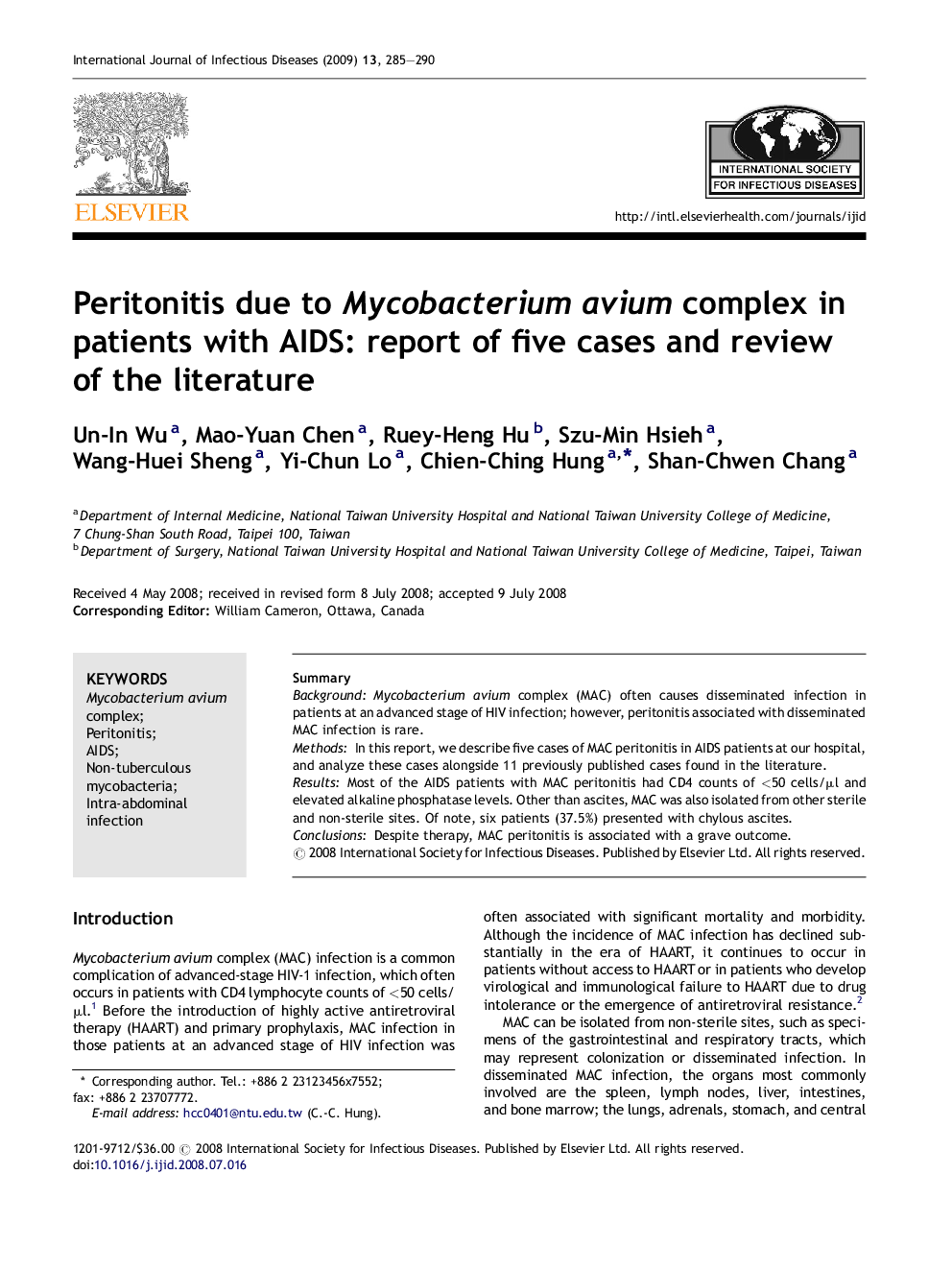 Peritonitis due to Mycobacterium avium complex in patients with AIDS: report of five cases and review of the literature