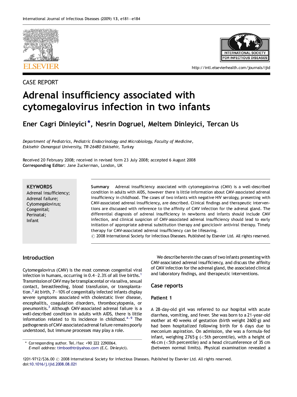 Adrenal insufficiency associated with cytomegalovirus infection in two infants