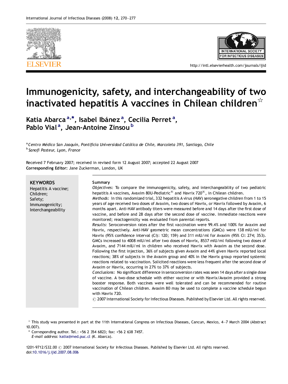 Immunogenicity, safety, and interchangeability of two inactivated hepatitis A vaccines in Chilean children 