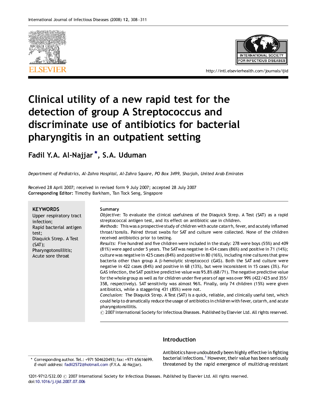 Clinical utility of a new rapid test for the detection of group A Streptococcus and discriminate use of antibiotics for bacterial pharyngitis in an outpatient setting