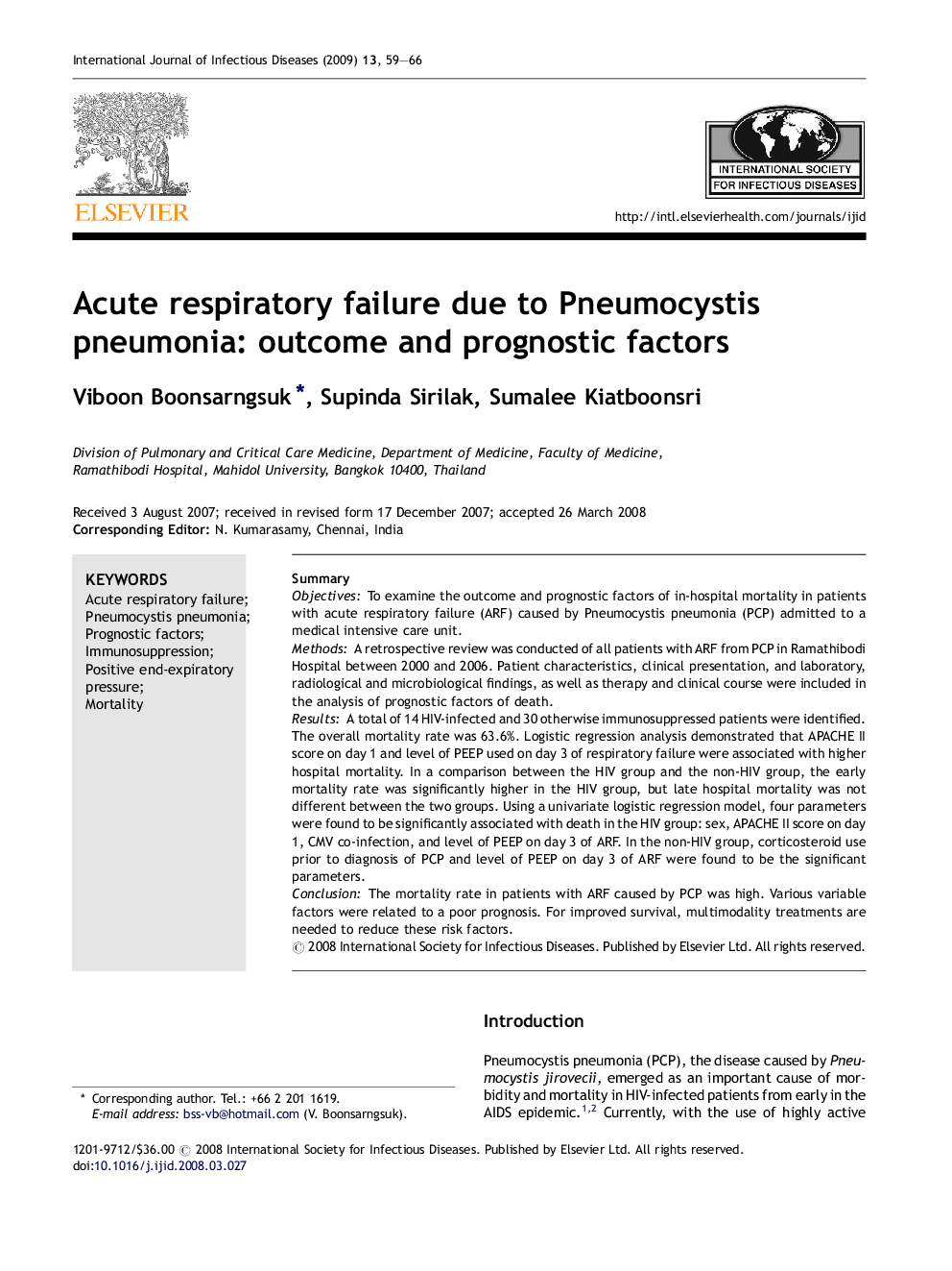 Acute respiratory failure due to Pneumocystis pneumonia: outcome and prognostic factors