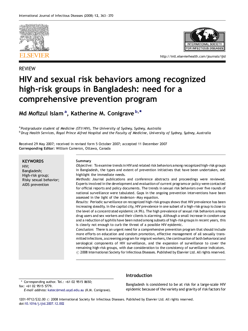 HIV and sexual risk behaviors among recognized high-risk groups in Bangladesh: need for a comprehensive prevention program