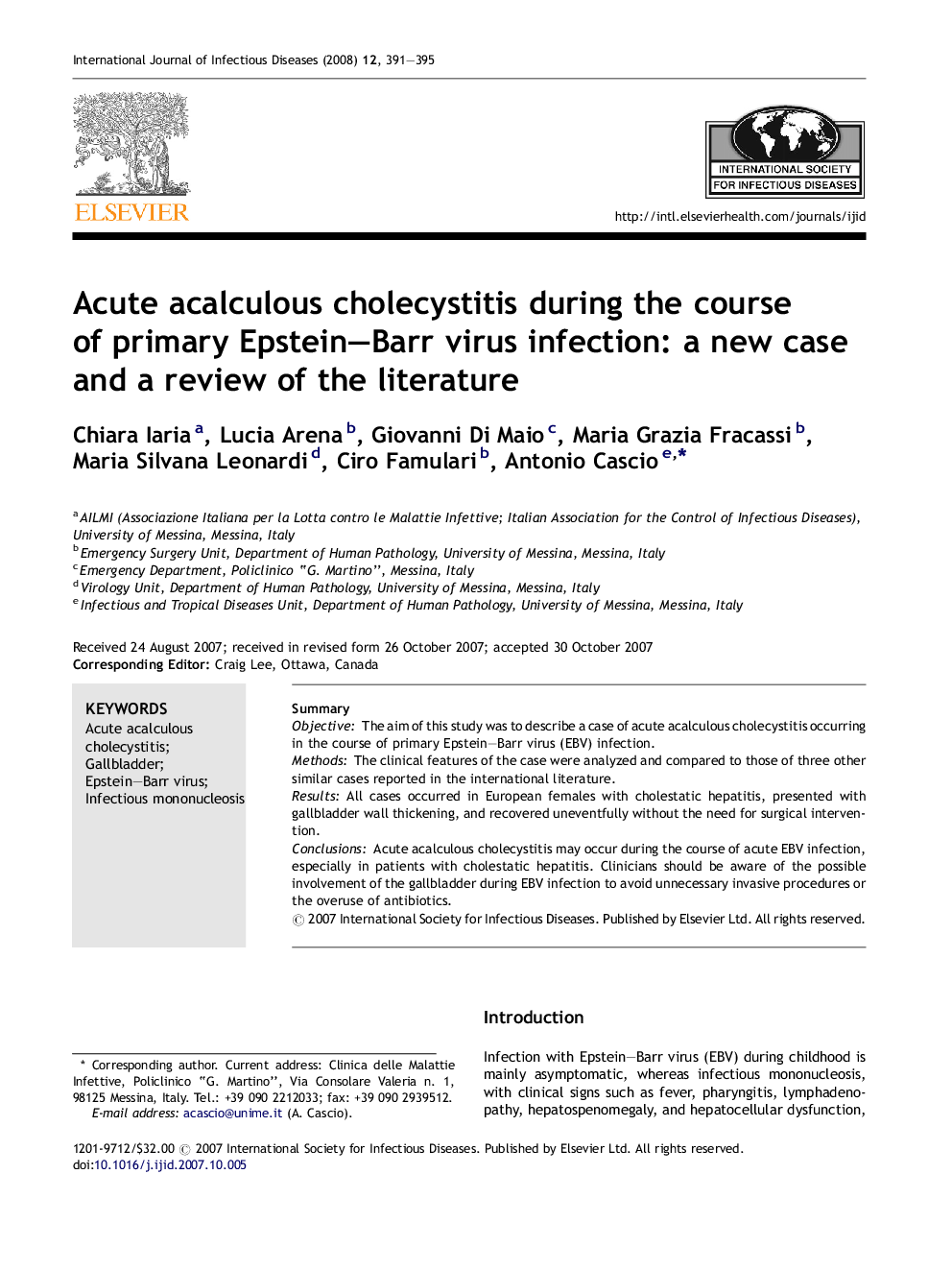 Acute acalculous cholecystitis during the course of primary Epstein–Barr virus infection: a new case and a review of the literature