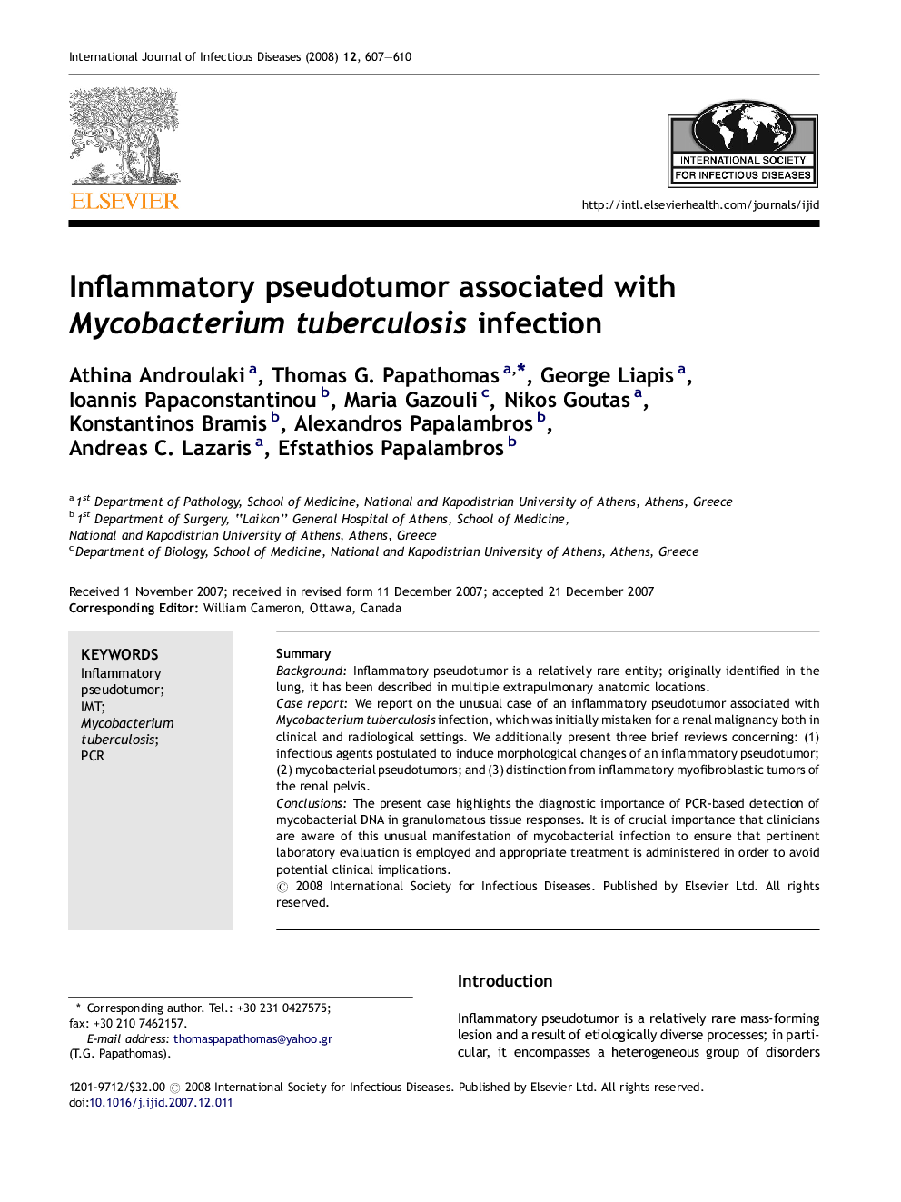 Inflammatory pseudotumor associated with Mycobacterium tuberculosis infection