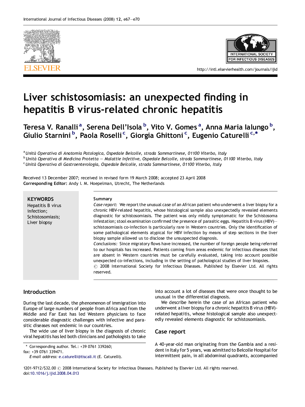 Liver schistosomiasis: an unexpected finding in hepatitis B virus-related chronic hepatitis