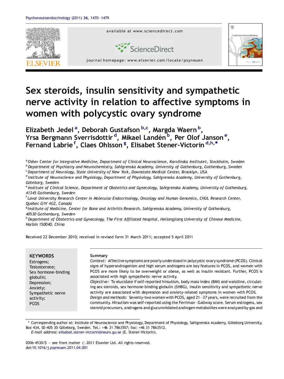 Sex steroids, insulin sensitivity and sympathetic nerve activity in relation to affective symptoms in women with polycystic ovary syndrome