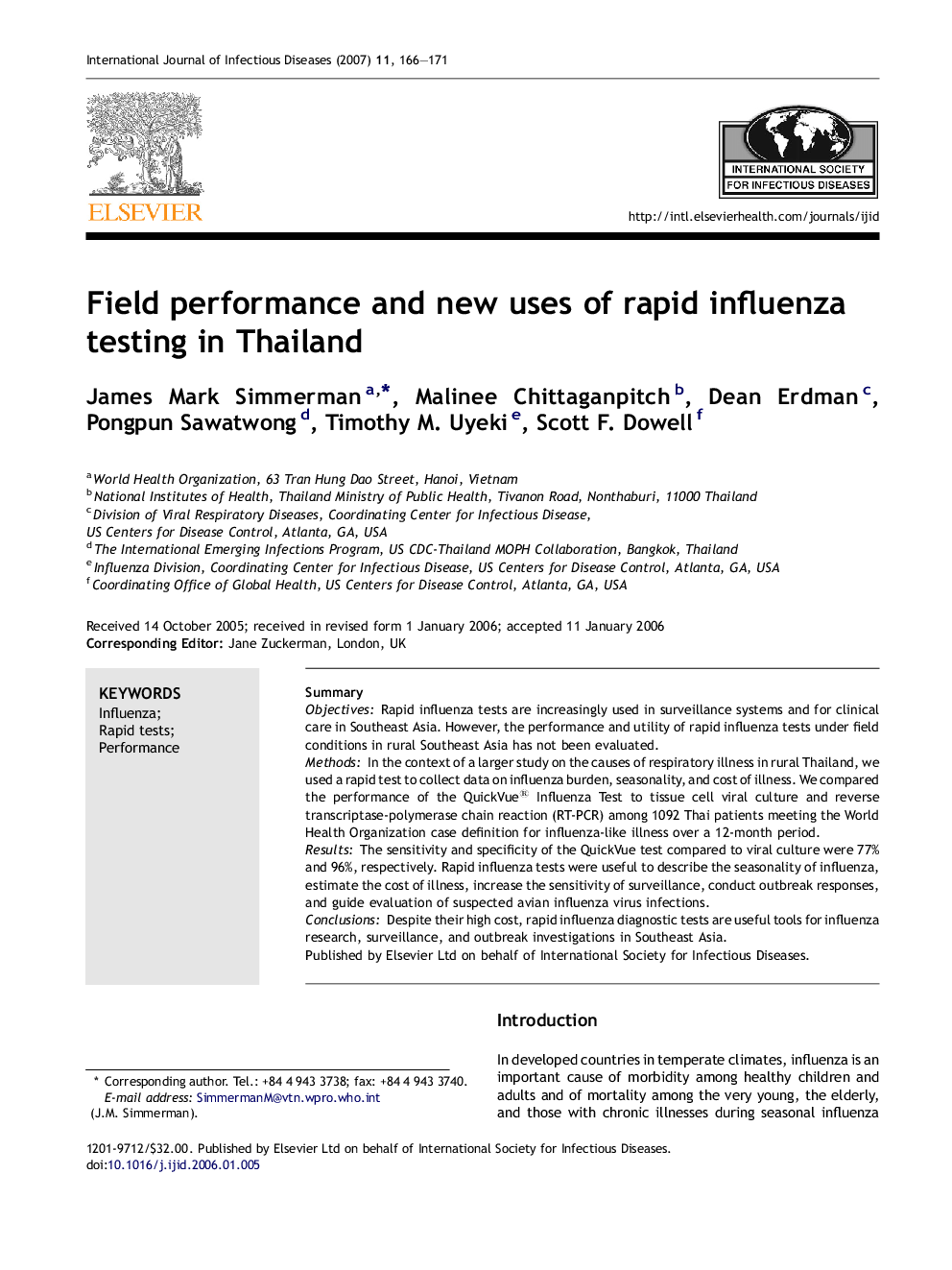 Field performance and new uses of rapid influenza testing in Thailand