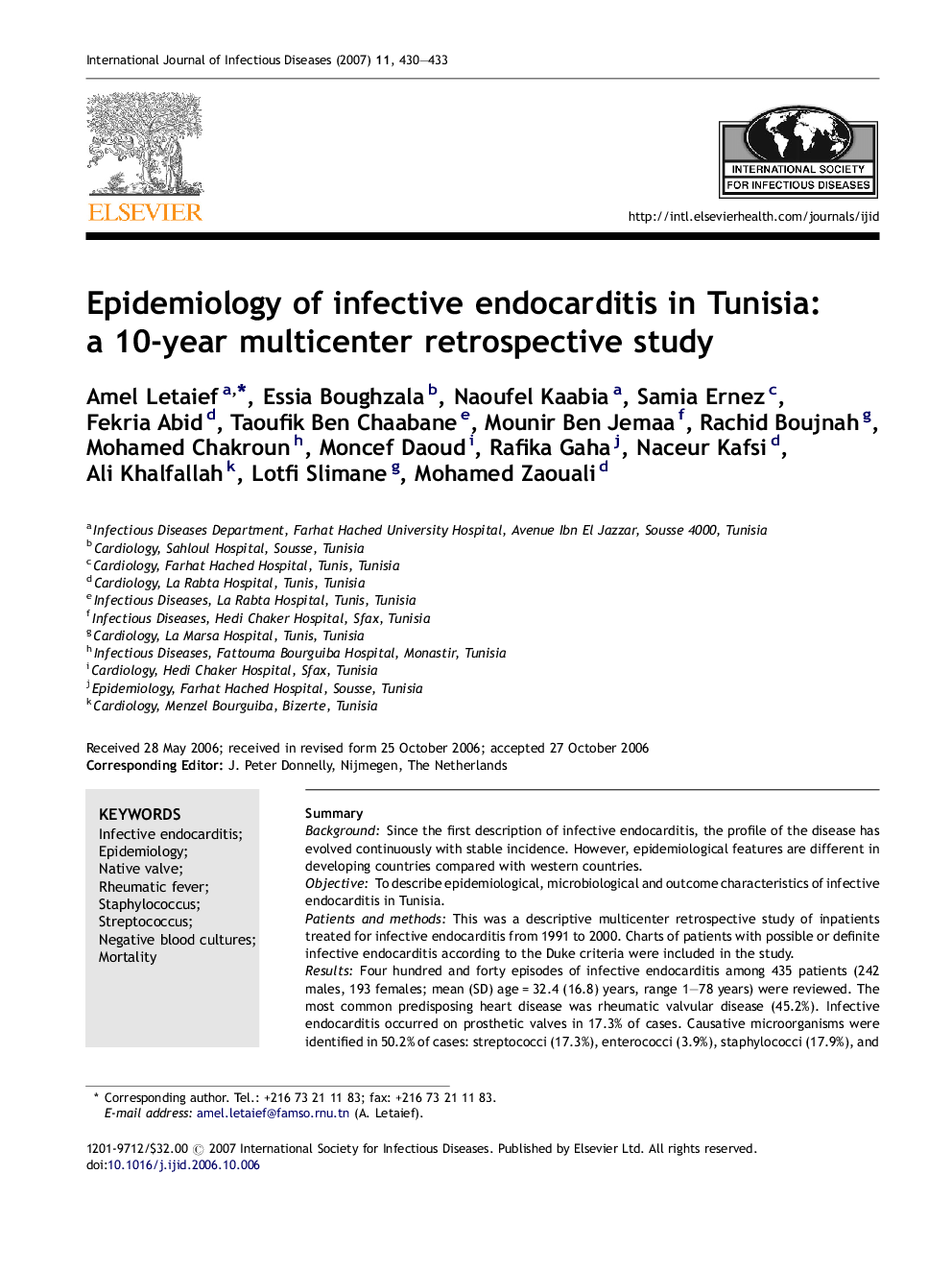 Epidemiology of infective endocarditis in Tunisia: a 10-year multicenter retrospective study